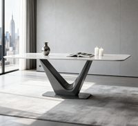 Table à manger rectangulaire réglable en vente chaude, base géométrique élégante, surface en pierre frittée/marbre de qualité supérieure, 6 places, maison moderne