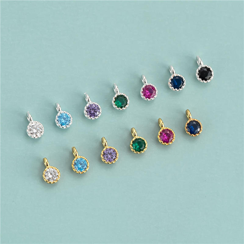 S925 Sterling Silver Round Zircon Mini Charms for Bracelet Necklace  Earrings DIY Making Supplies Wholesale