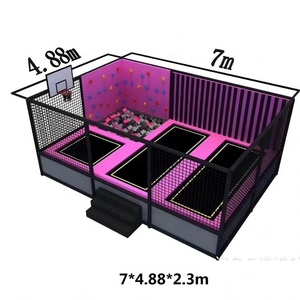 Parc de trampolines pour enfants et familles, standard avec panier de basket + mur adhésif + fosse à <span class=keywords><strong>mousse</strong></span>, <span class=keywords><strong>protection</strong></span> de sécurité, taille personnalisable - Product Image 3