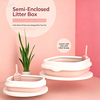 Litière pour chat en plastique colorée, vente en gros directe d'usine, avec pelle, design semi-fermé, grande capacité, facile à nettoyer