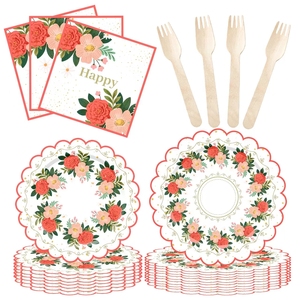 ชุดอุปกรณ์จัดงานเลี้ยงธีมดอกไม้ DAMAI สำหรับงานแต่งงาน วันเกิดเด็กผู้หญิง วันวาเลนไทน์ งานเลี้ยงน้ำชา จานกระดาษ แก้วกระดาษ ผ้าเช็ดปากแบบใช้แล้วทิ้ง อุปกรณ์บนโต๊ะอาหารสำหรับงานปาร์ตี้ - Product Image 4