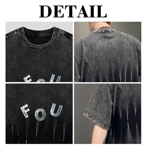 T-shirts en coton Kingsen pour hommes, coupe oversize, délavés à l'acide, avec logos imprimés, style streetwear d'été - Product Image 6