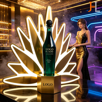 Présentoir de bouteilles de spiritueux lumineux à LED en forme de feuille d'agave dorée pour service VIP de bar/club, support de présentation de vin avec logo personnalisé