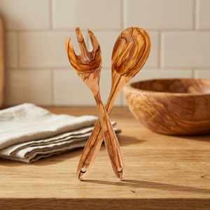 Juego de cuchara y tenedor para servir ensalada de madera, diseño minimalista, utensilios duraderos con mango largo para uso en fiestas - Product Image 4