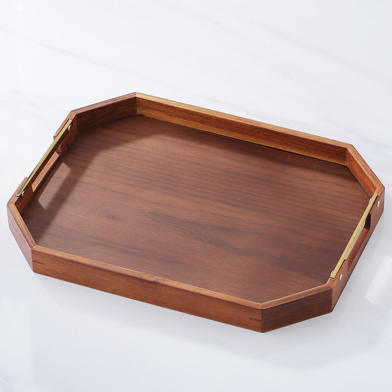 ถาดไม้ Walnut ทรงแปดเหลี่ยม สีธรรมชาติ