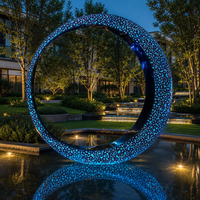 Lampu Seni LED Cincin Baja Anti Karat Gaya Zen Ukuran Besar BLVE Custom untuk Proyek Lanskap Taman Plaza
