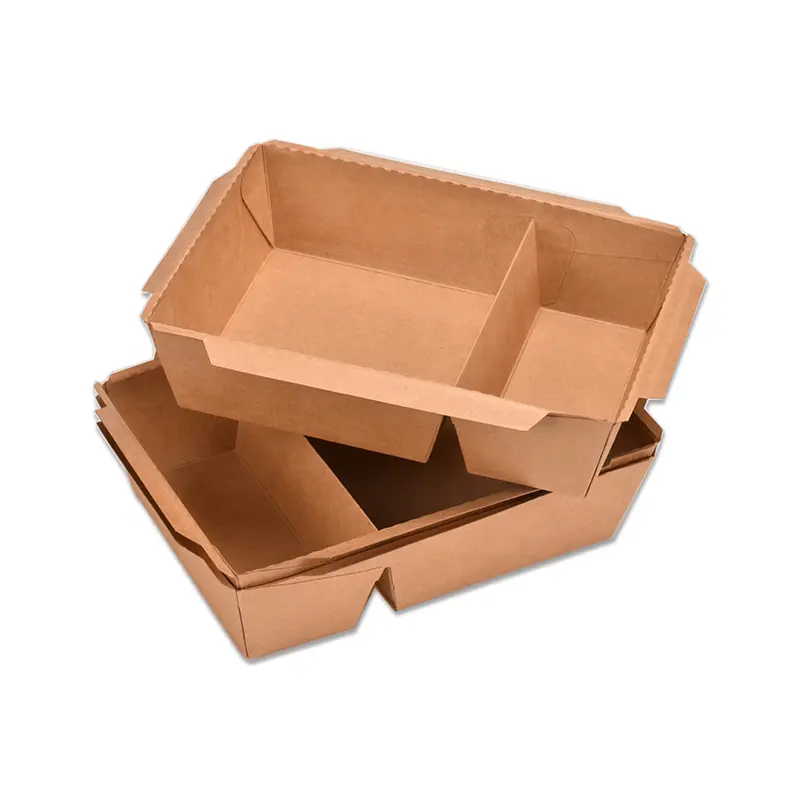 Food Grade Wegwerp Bruin Kraftpapier Lunchbox 2 Compartiment Voedsel Opslag Containers