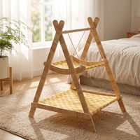 Structure d'escalade pour chat à 3 niveaux en sisal avec maisonnette intégrée, hamac balançoire, griffoir, échelle et jouet - Style mignon