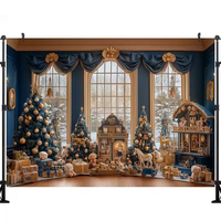 Latar Belakang Spanduk Bertema Kepingan Salju Hadiah Natal Biru Vintage, Pesta Ulang Tahun Anak-anak, Latar Belakang Fotografi Dekorasi Rumah