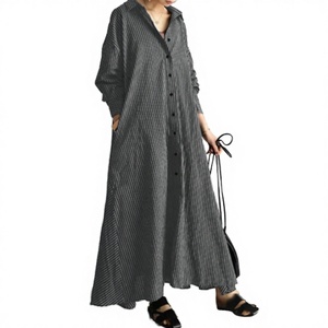 Robe chemise maxi rayée pour femme, manches longues, coupe ample, coton et fibre de bambou, respirante, décontractée, pour tous les jours, longueur complète avec poches - Product Image 3
