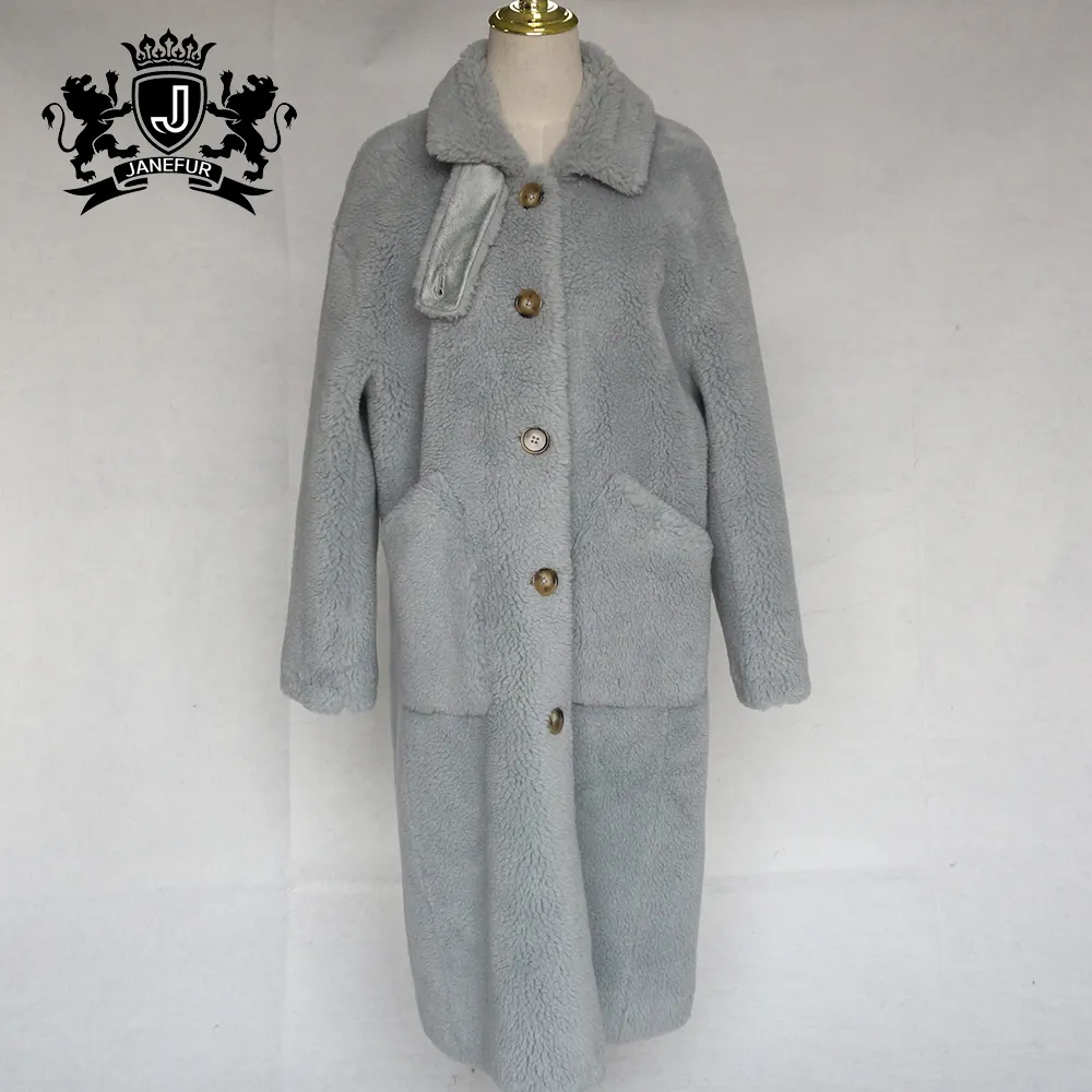 Manteau Long en fourrure de chèvre pour femme, Trench Coat, en laine crantée, produit Direct d'usine