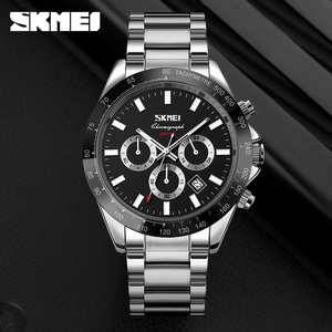 Montre chronographe ronde pour homme, montre-bracelet de luxe en acier inoxydable, montre à quartz étanche 30M - Product Image 3