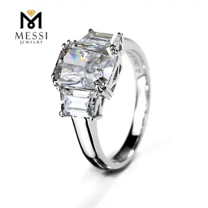 Messi jewelry 14k 18k white gold octagon moissanite engagement rings three stones woman ring in factory price