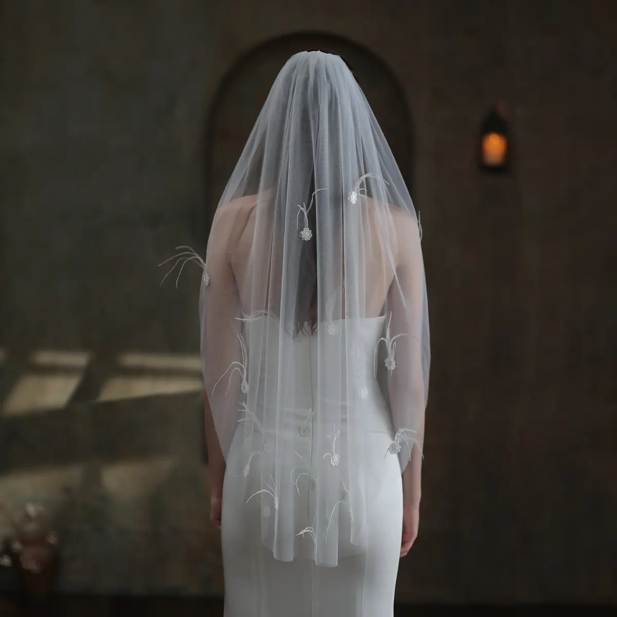 HY 2312 V845 velo de novia francés Super Hada Flor de encaje blanco individual foto de viaje de boda fascinador suave