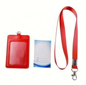 Premium Durable PU Leather ID Badge Name Card Holder With Neck Straps <b>Lanyards</b> - Product Image 3