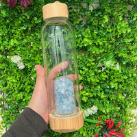 Botol air batu permata tutup bambu alami botol air kepingan kristal batu penyembuhan energi