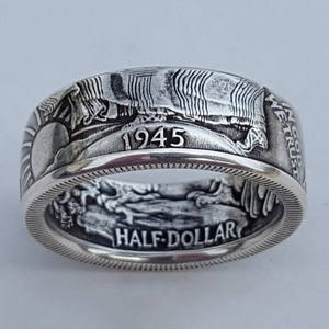 H166 Men's Brass Wedding Band Antique Gold Plated Half Dollar <b>Coin</b> <b>Ring</b> For Wedding - Product Image 2