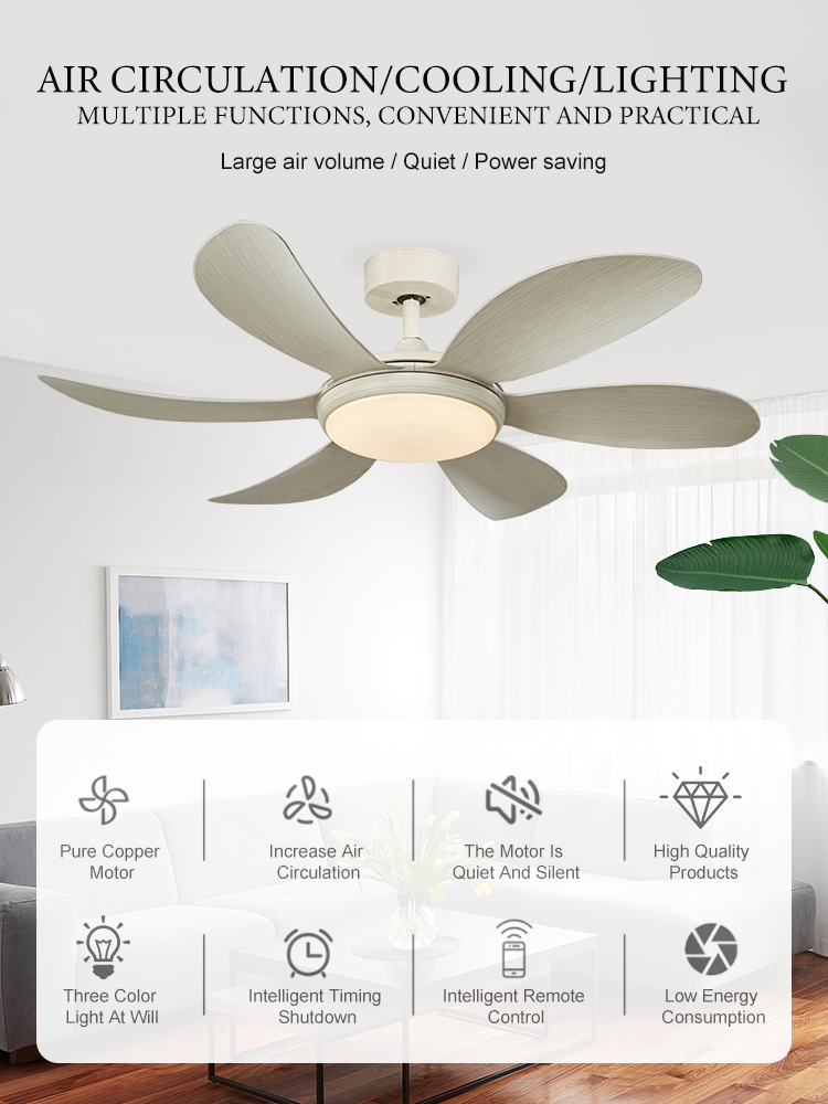customized modern 36W  led light ceiling fan light design  fan with light 6 leaf large air volume