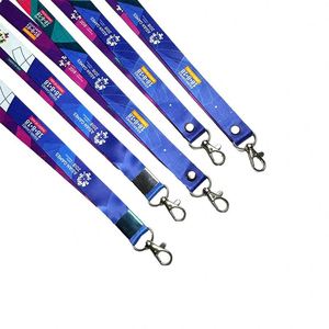 Custom logo Printed Promotional Cheap Polyester Sublimation Heat Transfer Neck Strap Lanyard with <b>Hook</b> for Id Card Holder - Product Image 3