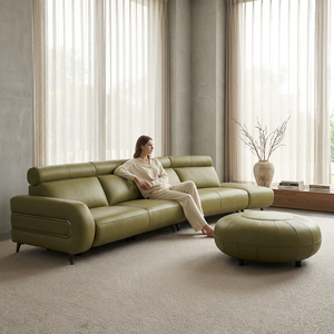 Contemporary Round Leather <strong>Footstool</strong> Ottoman Green Pumpkin Pattern Upholstered Lounge Seat for Living Room Bedroom - Product Image 4