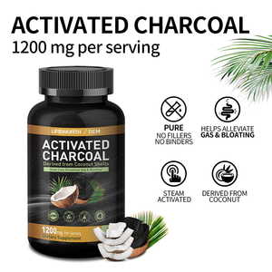 Lifeworth Oem 1200Mg Kokosnoot Geactiveerde Houtskool Veganistische Capsules Bevordert Natuurlijke Ontgifting - Product Image 2