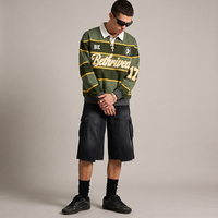 Polo de rugby personnalisé pour homme, patchwork, broderie, rayures cousues, manches longues, style polo de sport, chemise de rugby pour homme