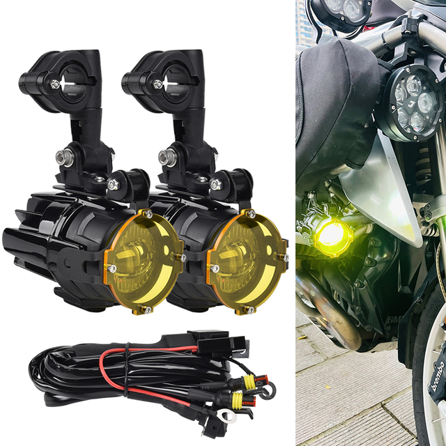 40W Motorcycle LED Auxiliary Fog Lights Yellow White Waterproof LED Driving Lamp Spot Light With Wiring Harness For BMW R1200GS