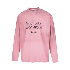 T-shirt a maniche lunghe in lino-cotone sottile con stampa classica a lettere stile <span class=keywords><strong>AC</strong></span>, lavaggio effetto sporco, per uomo e donna - Product Image 6