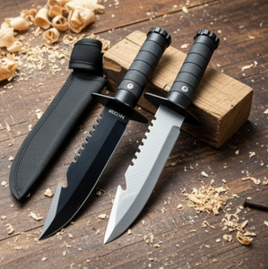 Couteau de chasse Bushcraft droit en acier inoxydable, manche doux au toucher, bord dentelé, épaisseur 2,5 mm, personnalisable DIY OEM - Product Image 4