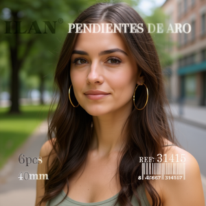 Orecchini a cerchio Ilan 40mm color oro 6 pezzi - Product Image 3