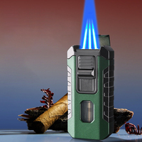 Briquet à cigares triple flamme JH No Brand en alliage de zinc, puissant, à gaz butane, pour fumeurs de cigares