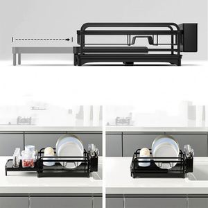 Étagère de rangement multifonctionnelle à double niveau rétractable en métal, écologique, gain de place, compatible lave-vaisselle, pour - Product Image 2