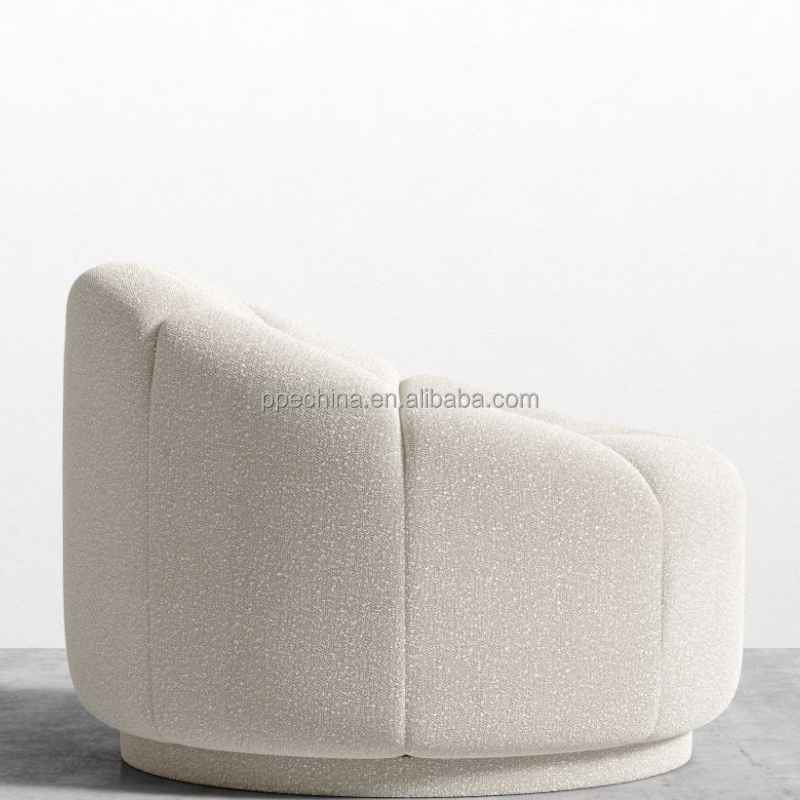 Modern Design 2023 Minimalist Cream White Lazy Pumpkin Sofa Shaped Boucle Lounge Chair With Footstool