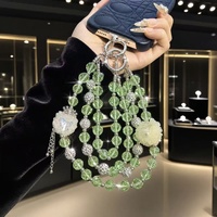 Chaîne de téléphone de luxe vert menthe perlée, breloque de sac couronne en cristal argenté style disco, porte-clés, cordon, bijoux faits main, vente en gros