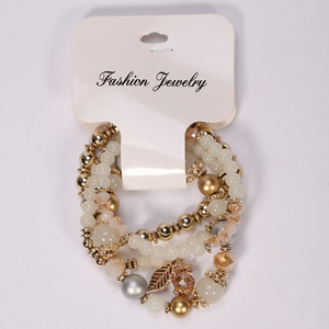 Trendy Zinc Alloy <b>Beaded</b> <b>Bracelets</b> with Imitation Pearl and Feather Charm Gold Plated Women's Fashion Jewelry - Product Image 3