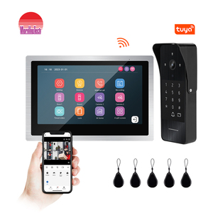 Système d'interphone vidéo Tuya 4 en 1, caméra de sonnette HD 1080P avec clavier, carte RFID, moniteur tactile 10,1 pouces, écran partagé 4 caméras - Product Image 3