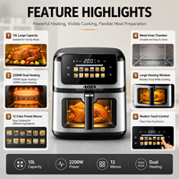 Friteuse à air numérique 10L grande capacité 2200W à double chauffage avec fenêtre visible, 12 programmes prédéfinis et contrôle tactile – Offre Spéciale CE CB
