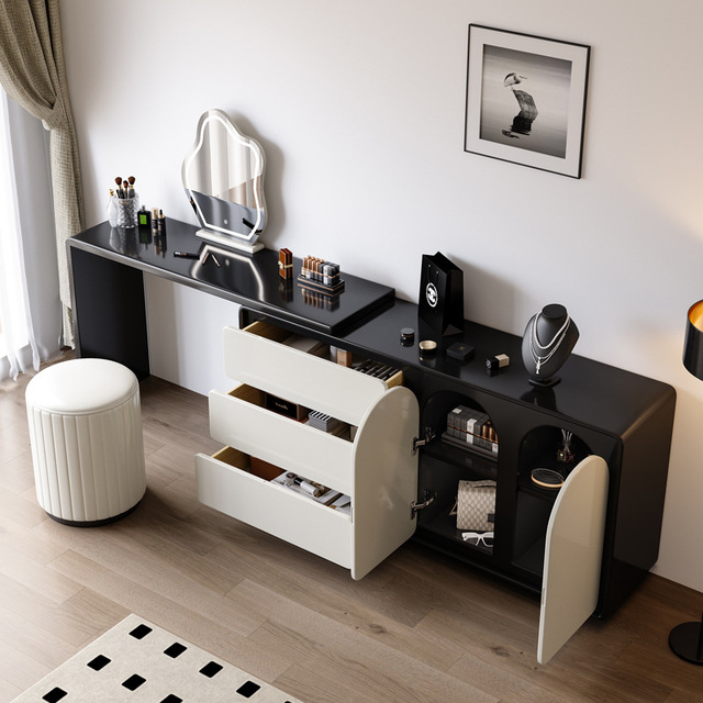Simple Solid Wood, Lacquered Dressing Table Minimalist and High-end Bedroom Storage Cabinet Integrated Dressing Table