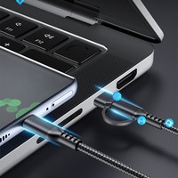 Câble de charge rapide tressé en nylon avec conducteur en cuivre pur USB-A vers Type-C 2-en-1 PD Type-C pour iPhone 17/16/15/14