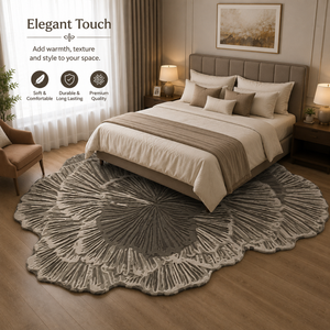 Tapis en laine tufté à la main sur mesure, forme de feuille botanique, tapis fait main à poils longs, décoration moderne pour salon, chambre, hôtel - Product Image 2