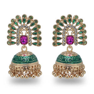 Bijoux pour femmes Jumka Bollywood Kundan traditionnel Jhumka indien plaqué or émail cloches pendantes gland boucles d'oreilles pour femmes - Product Image 1