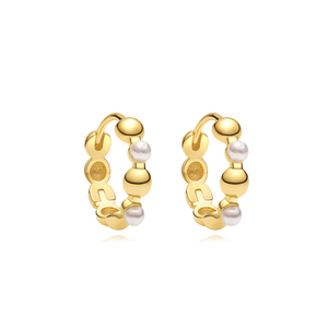 Boucles d'oreilles créoles en forme de U pour usage quotidien, en argent sterling 925 plaqué or 18 carats, avec perles et étoiles, pour femmes - Product Image 1
