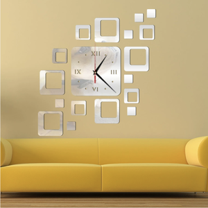 Design moderno creativo europeo adesivi da parete per la casa fatto da te 3D tridimensionale decorativo quadrato acrilico combinazione <span class=keywords><strong>orologio</strong></span> <span class=keywords><strong>a</strong></span> <span class=keywords><strong>specchio</strong></span> - Product Image 5