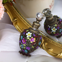 Flacons de parfum et d'huiles essentielles en verre bronze doré, style moyen-oriental, avec motif floral émaillé, 12 ml, pour diffuseur à bâtonnets