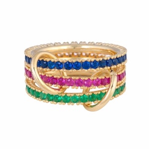 Fashion Women Lady Jewelry Red Green Blue Cz Eternity <strong>Stack</strong> <strong>Ring</strong> Set Gorgeous European Female Finger Jewelry - Product Image 1