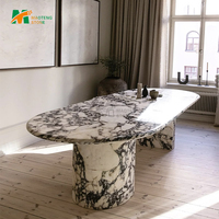 Table à manger en pierre moderne de luxe MT STONE - Plateau en marbre naturel, meubles de salle à manger pour villa et hôtel (tailles personnalisées), table en marbre