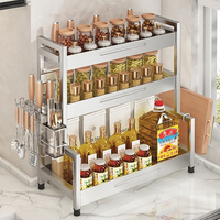 Étagère de rangement pour épices en acier inoxydable avec planche à découper, porte-couteaux et porte-baguettes pour l'organisation du comptoir de cuisine