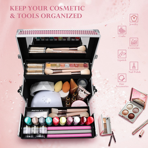 Professional <b>Makeup</b> <b>Case</b> with Mirror Large <b>Makeup</b> Train <b>Case</b> Travel Cosmetic Box Organizer with Trays Hard Beauty Storage Box - Product Image 2