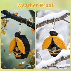 Wooden Bee Shaped Birdhouse <b>Hanging</b> Outdoor <b>Garden</b> Ornament For Pet Birds Painted Tree Material - Product Image 5