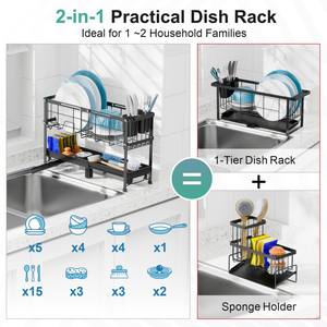 Escurridor de Platos <span class=keywords><strong>Estrecho</strong></span> y Expandible, Escurridor de Platos Compacto con Portautensilios, Escurridor de Platos Pequeño de 2 Niveles para Encimera de Cocina - Product Image 4